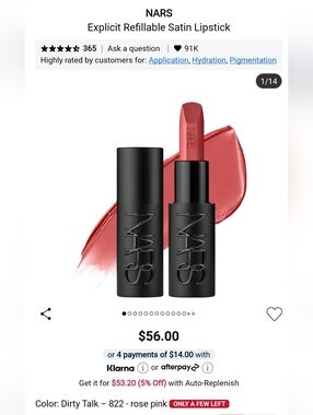 NARS Satin Lipstick — Warm Coral Rose